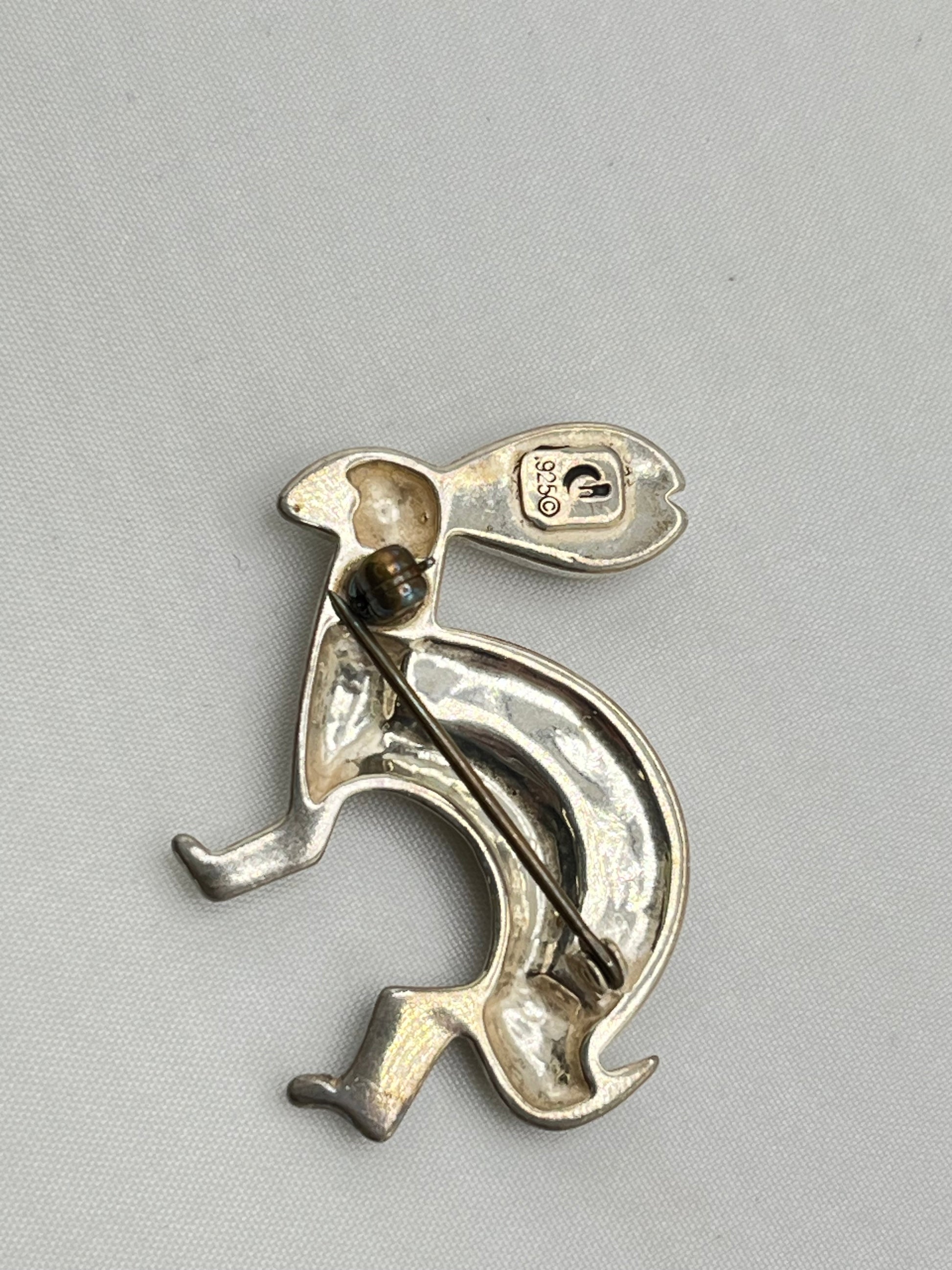 925 Sterling Silver Carolyn Pollack Relios Southwestern Rabbit With Green And Gold Inlay Brooch