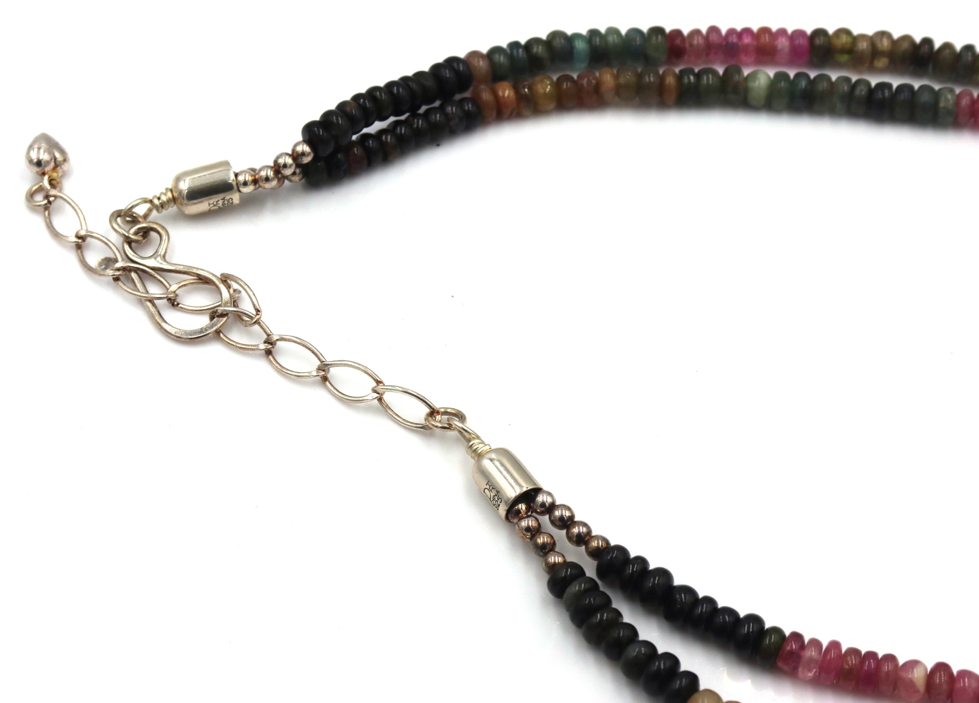 2 Row multi color gemstone necklace with sterling silver clasp