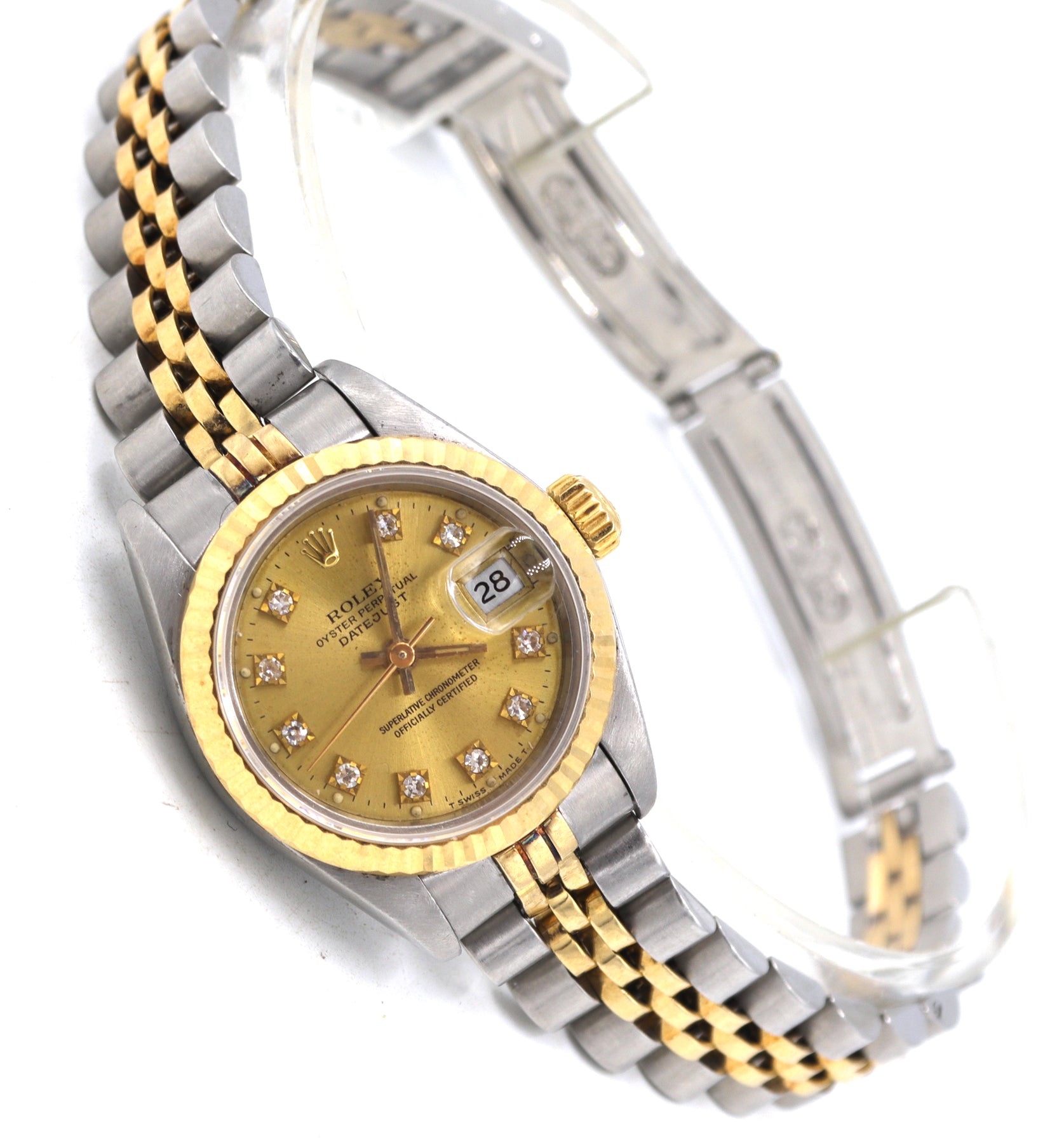 Rolex Date just 26mm 2 tone aftermarkets diamond dial watch