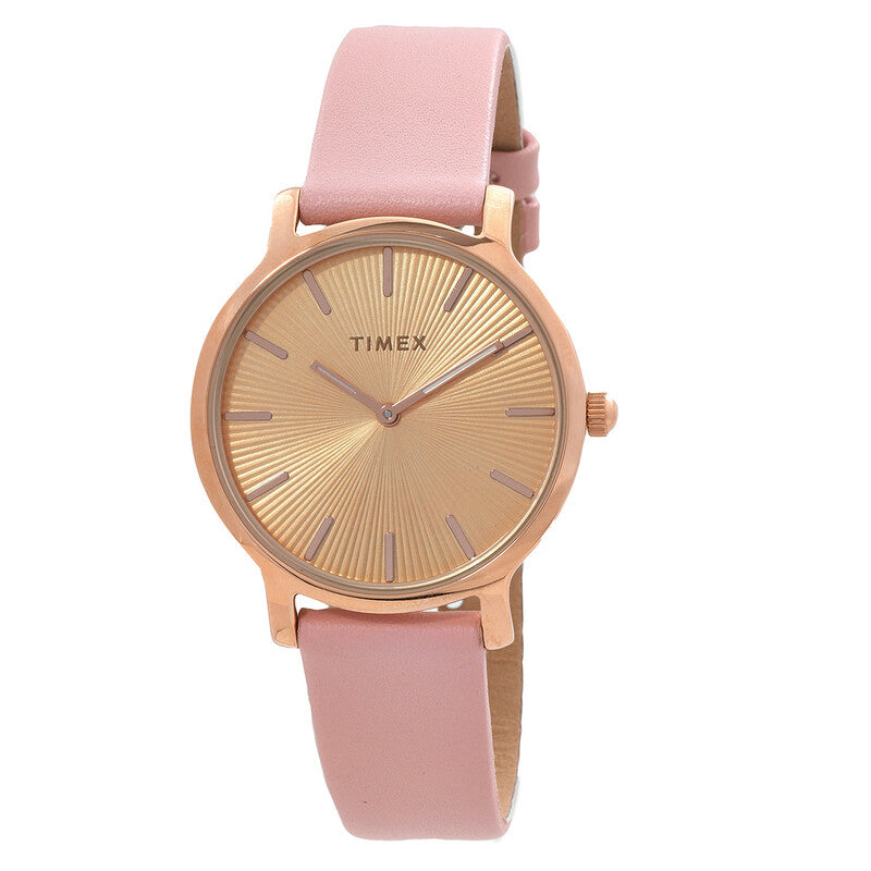 Timex Transcend Womens Quartz Rose Gold Dial Pink Leather Strap Watch 34 mm