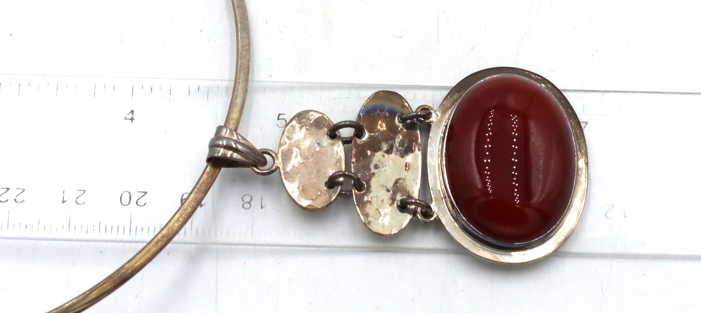 Vintage 925 sterling silver Mexico signed Coral pendant collar necklace