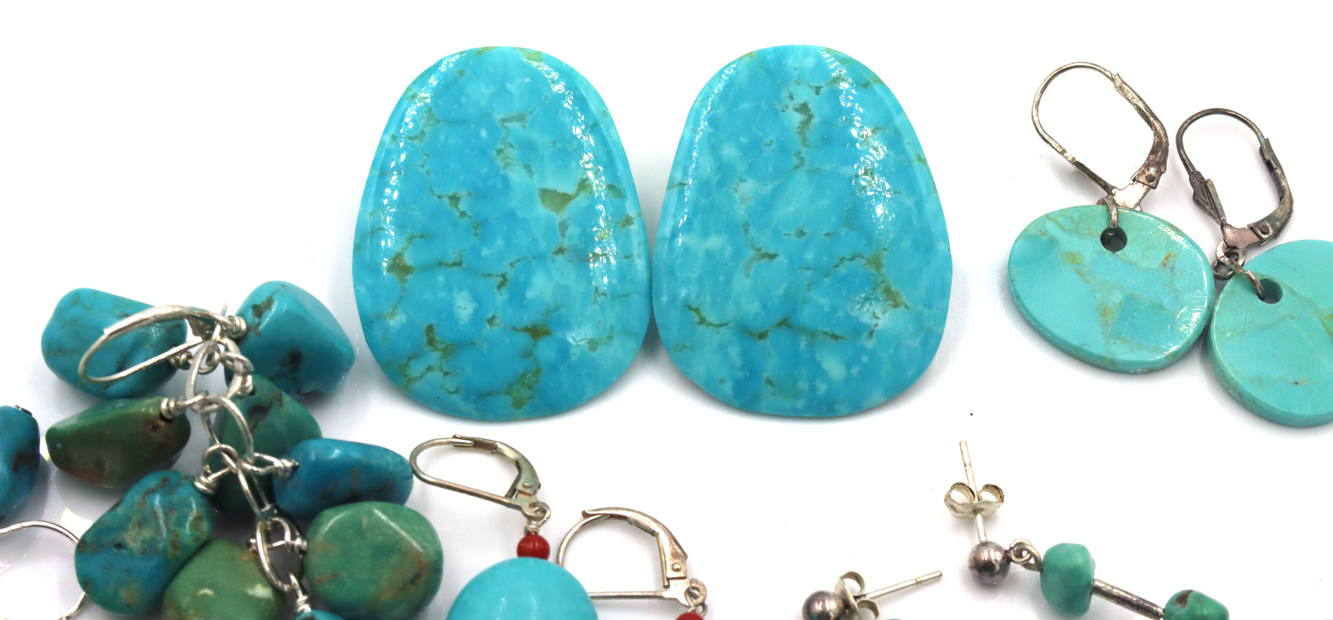 5 pairs of vintage 925 sterling silver turquoise earrings