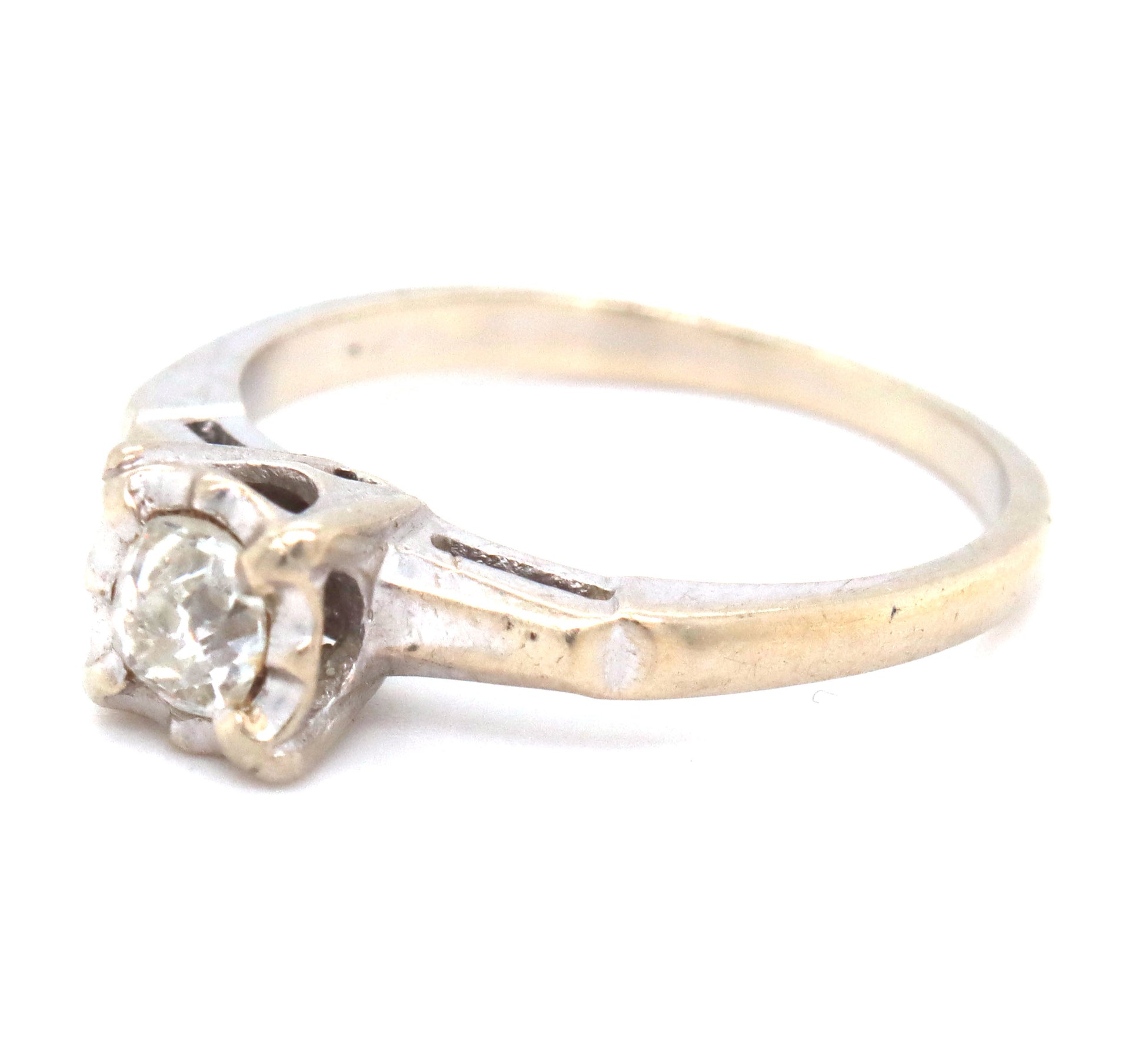 14kt White gold mine cut diamond ring