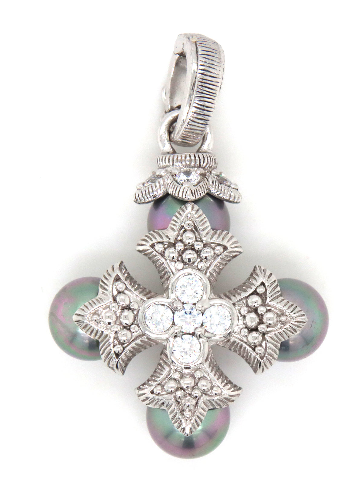 925 Sterling silver Judith Ripka grey pearl cross pendant