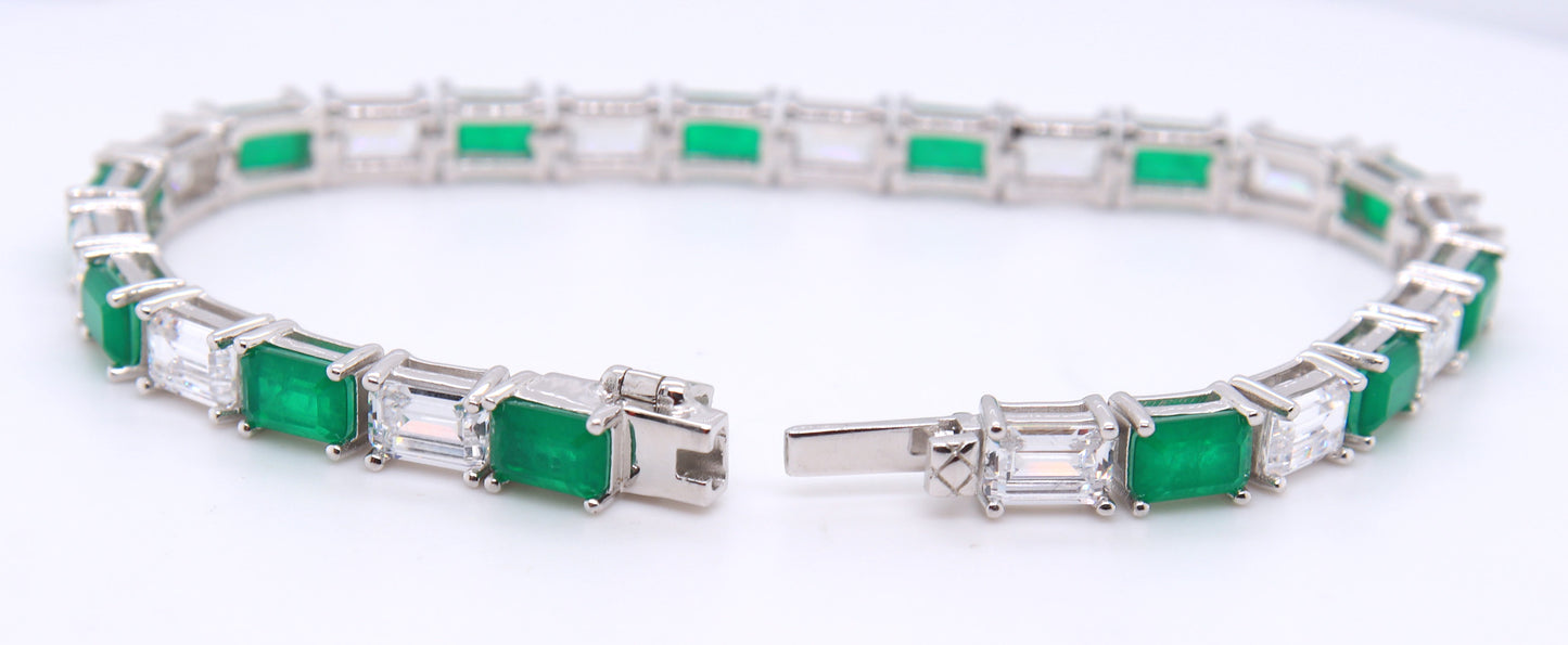 Sterling Silver Green and White Cubic Zirconia Tennis Bracelet