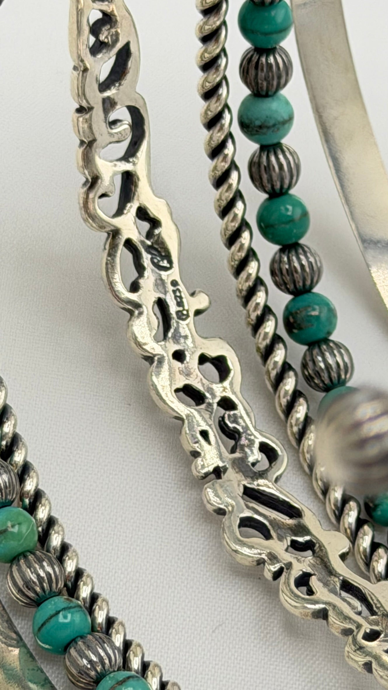 925 Sterling Silver Carolyn Pollack Stack Turquoise Cuff Bracelet