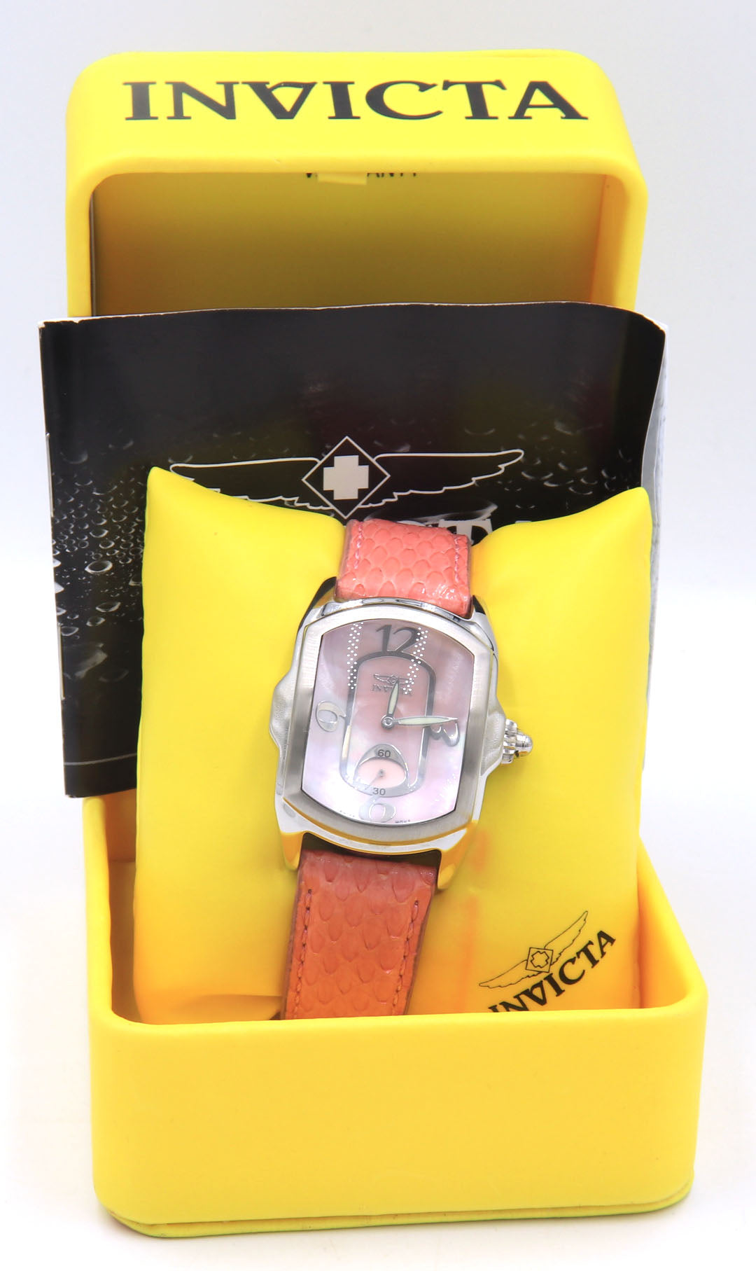 Invicta lady lupah pink dial quartz snake skin strap watch