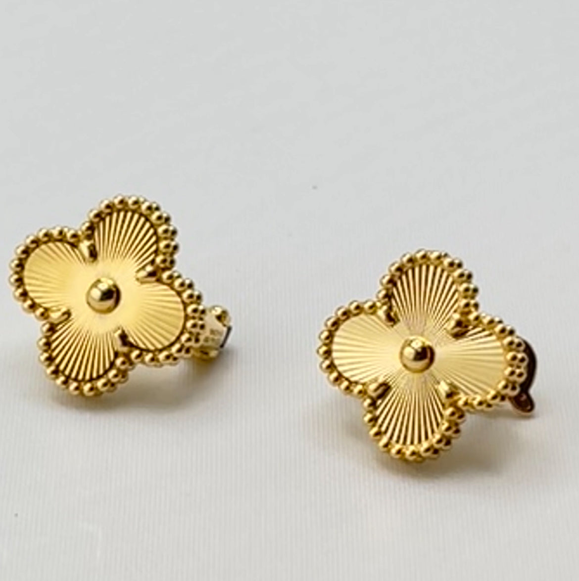 18KT Yellow Gold Guilloché Pattern Post & Clip Earrings 6.2 Grams, Handcrafted Design