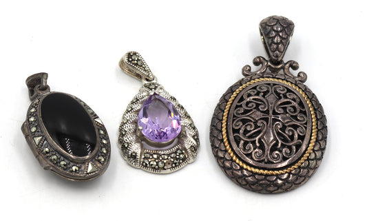 Group lot of 3 Vintage 925 sterling silver pendants