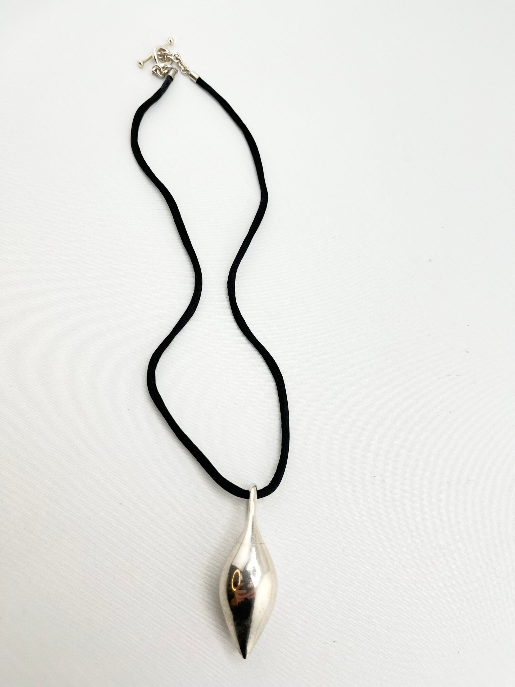 Michael Dawkins 925 Sterling Silver Sculptural TearDrop Pendant With Black Cord Necklace