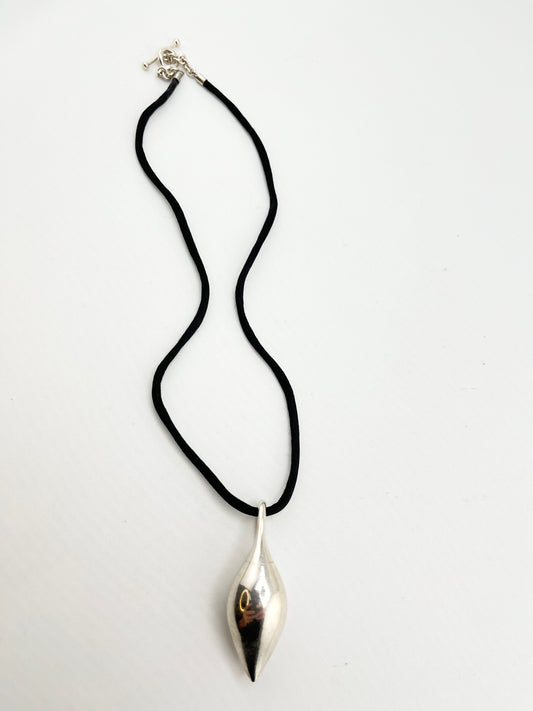 Michael Dawkins 925 Sterling Silver Sculptural TearDrop Pendant With Black Cord Necklace