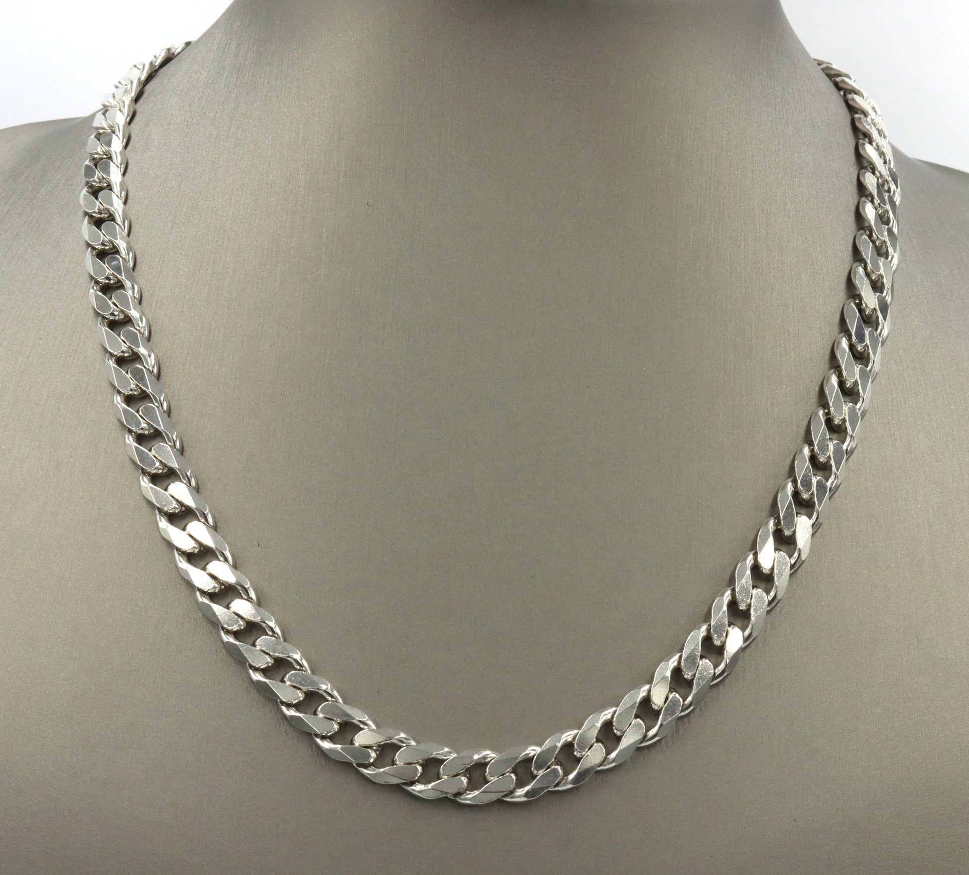 925 Sterling silver 8mm flat curb link chain necklace