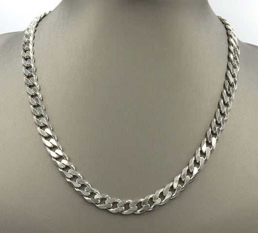 925 Sterling silver 8mm flat curb link chain necklace