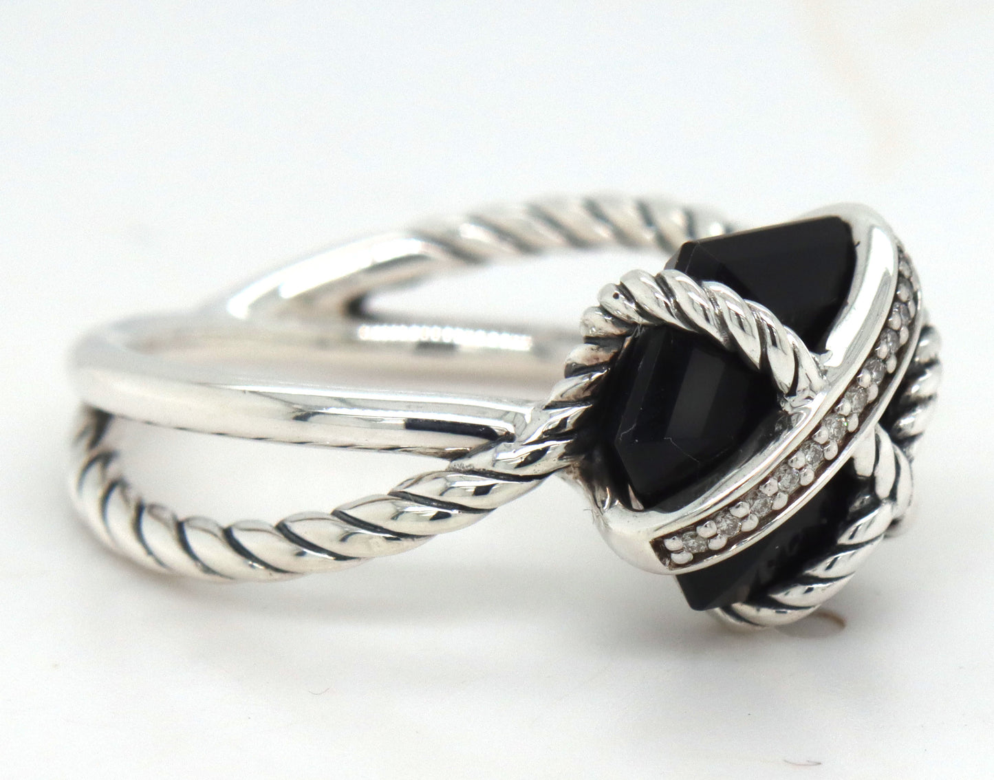 David Yurman black onyx and diamond wrap ring