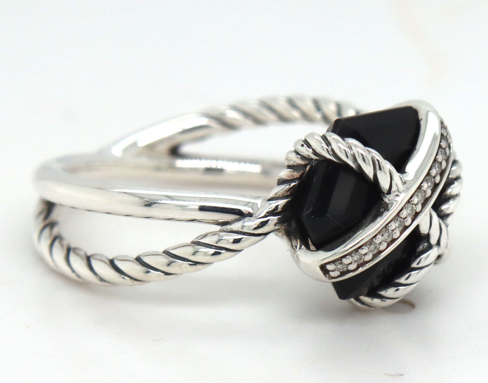 David Yurman black onyx and diamond wrap ring