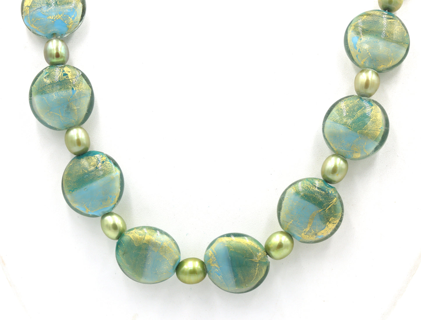 Satin glass bead and pearl necklace