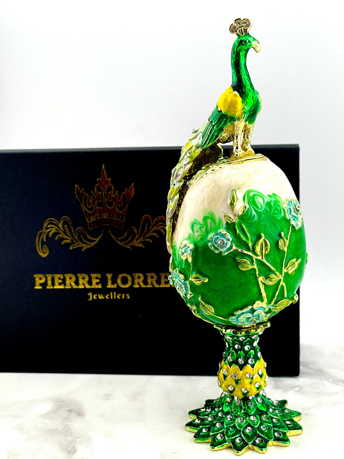 Imperial Russian Fabergé Egg Trinket Box – Gold Décor, Austrian Crystals, Handmade