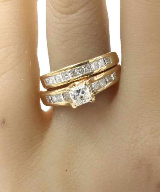 14kt Yellow gold 1.50ctw princess cut diamond wedding set