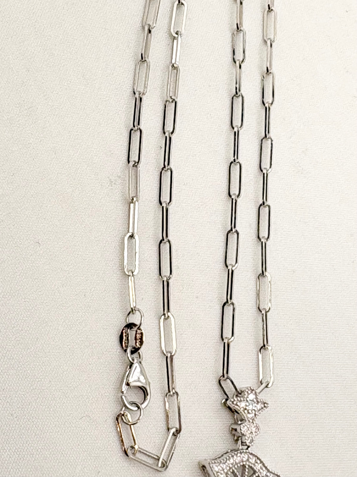 14KT White Gold Ornate Gothic Natural Diamond Pave Cross With Beautifil Paper Clip Chain Necklace