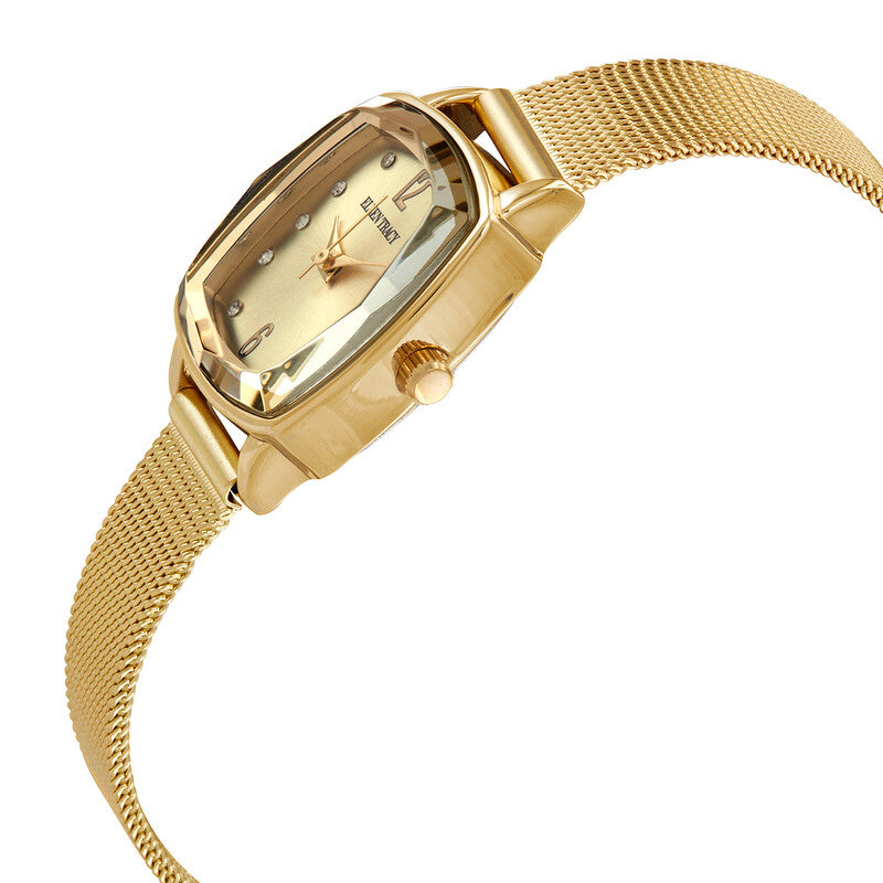 Ellen Tracy Womens Gold Tone Stainless Steel Mesh Bracelet Gold Dial Quartz Dress Watch