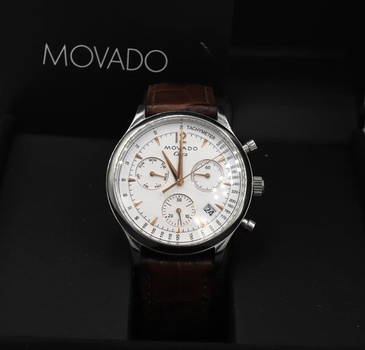 Movado Circa white dial watch with brown leather strap