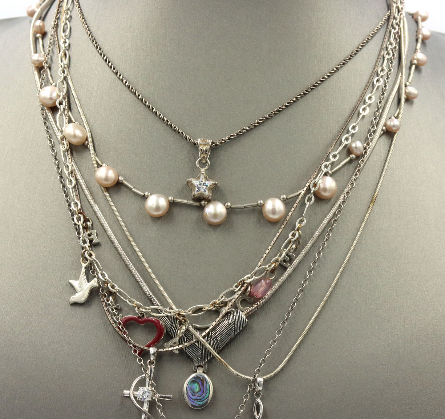Vintage 925 sterling silver group lot of 7 necklaces