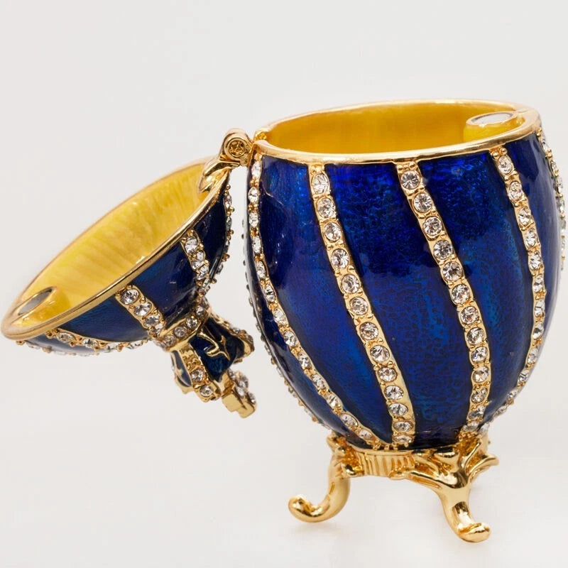 3.2" Twisted Fabergé Egg Replica Jewelry Box – Blue Keepsake Яйцо Фаберже