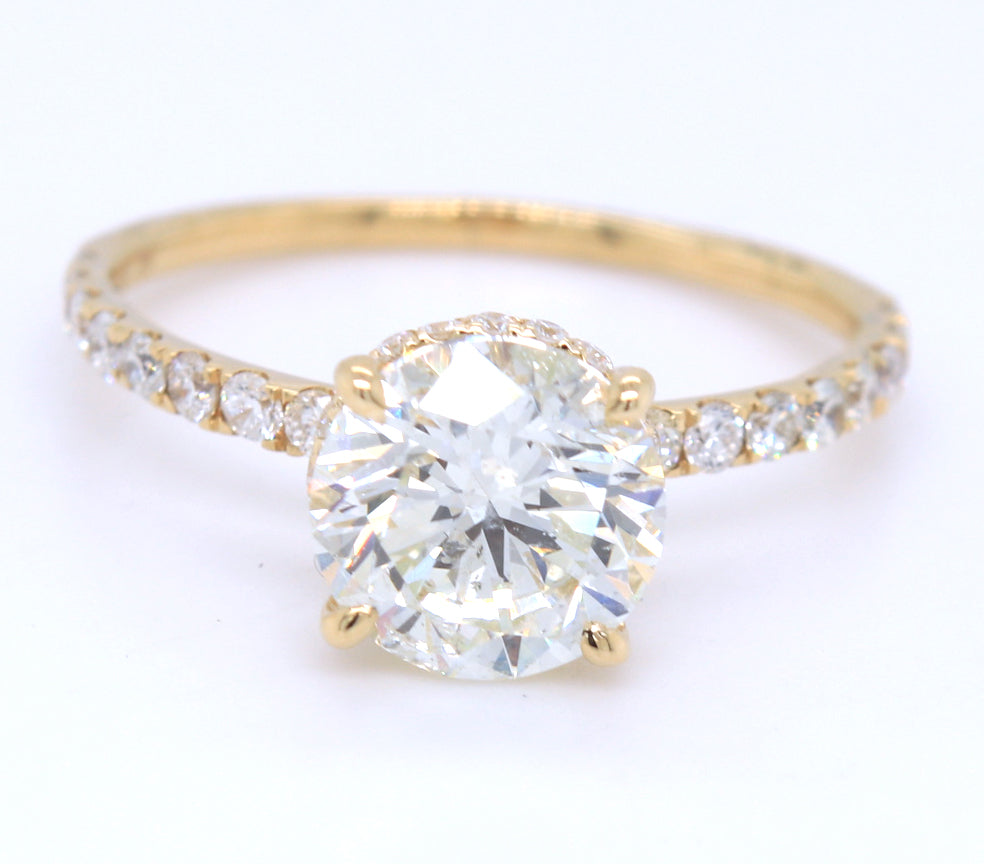 14kt Yellow gold 1.96ct RBC in 0.50ctw diamond halo setting engagement ring