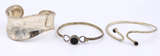 Vintage 925 sterling silver lot of 3 cuff bangles