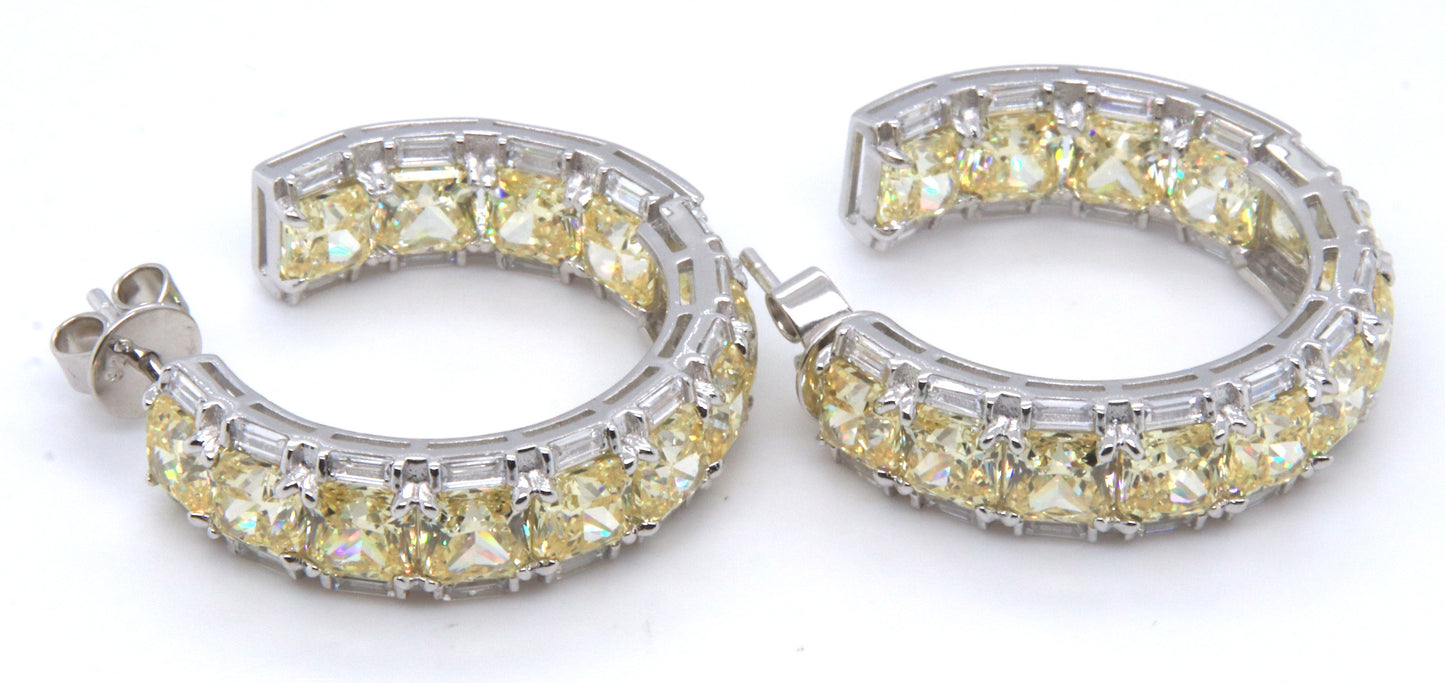 925 Sterling Silver Yellow Cubic Zirconia Hoop Earrings