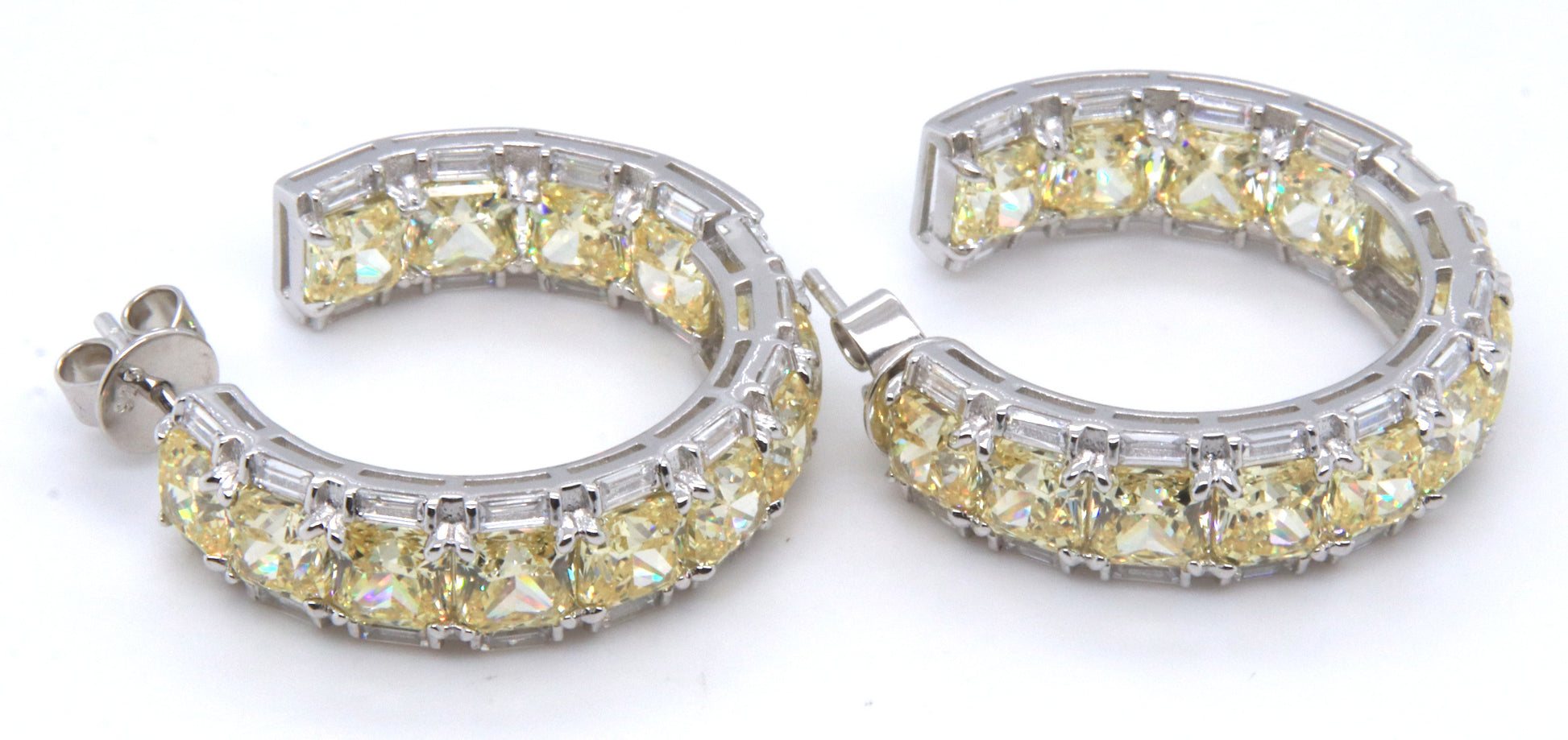 925 Sterling Silver Yellow Cubic Zirconia Hoop Earrings
