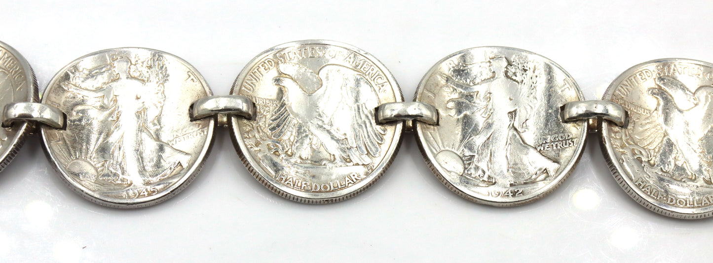 1942 Half dollar link bracelet in sterling silver