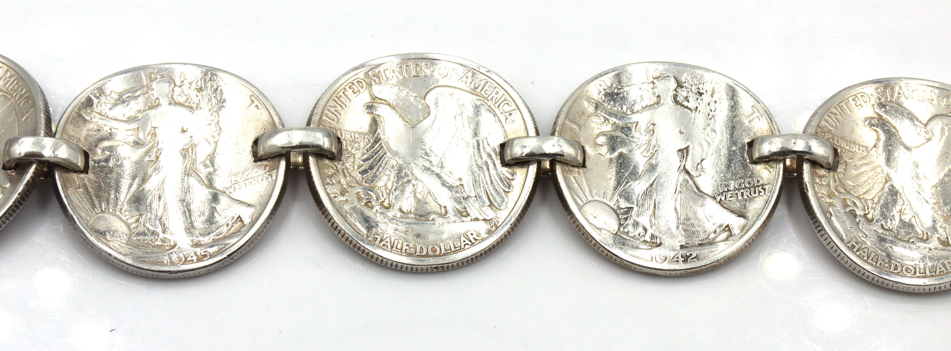 1942 Half dollar link bracelet in sterling silver