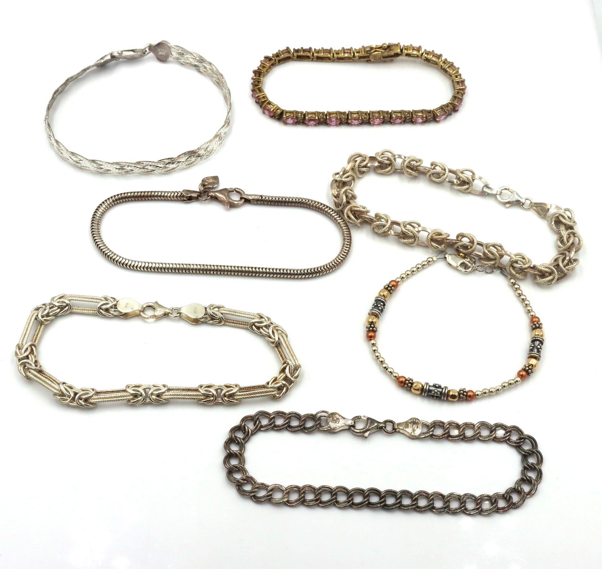 Group lot of 7 Vintage 925 sterling silver bracelets