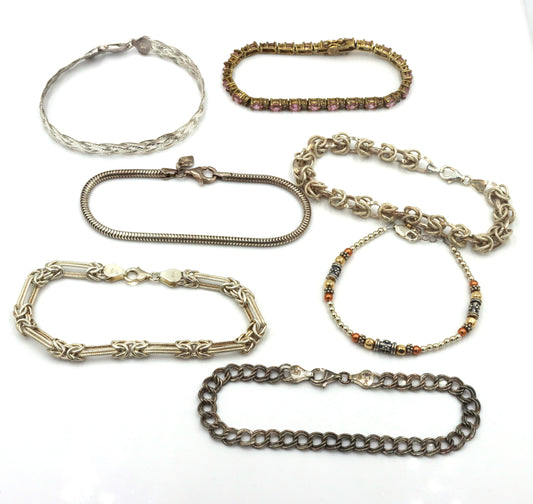 Group lot of 7 Vintage 925 sterling silver bracelets