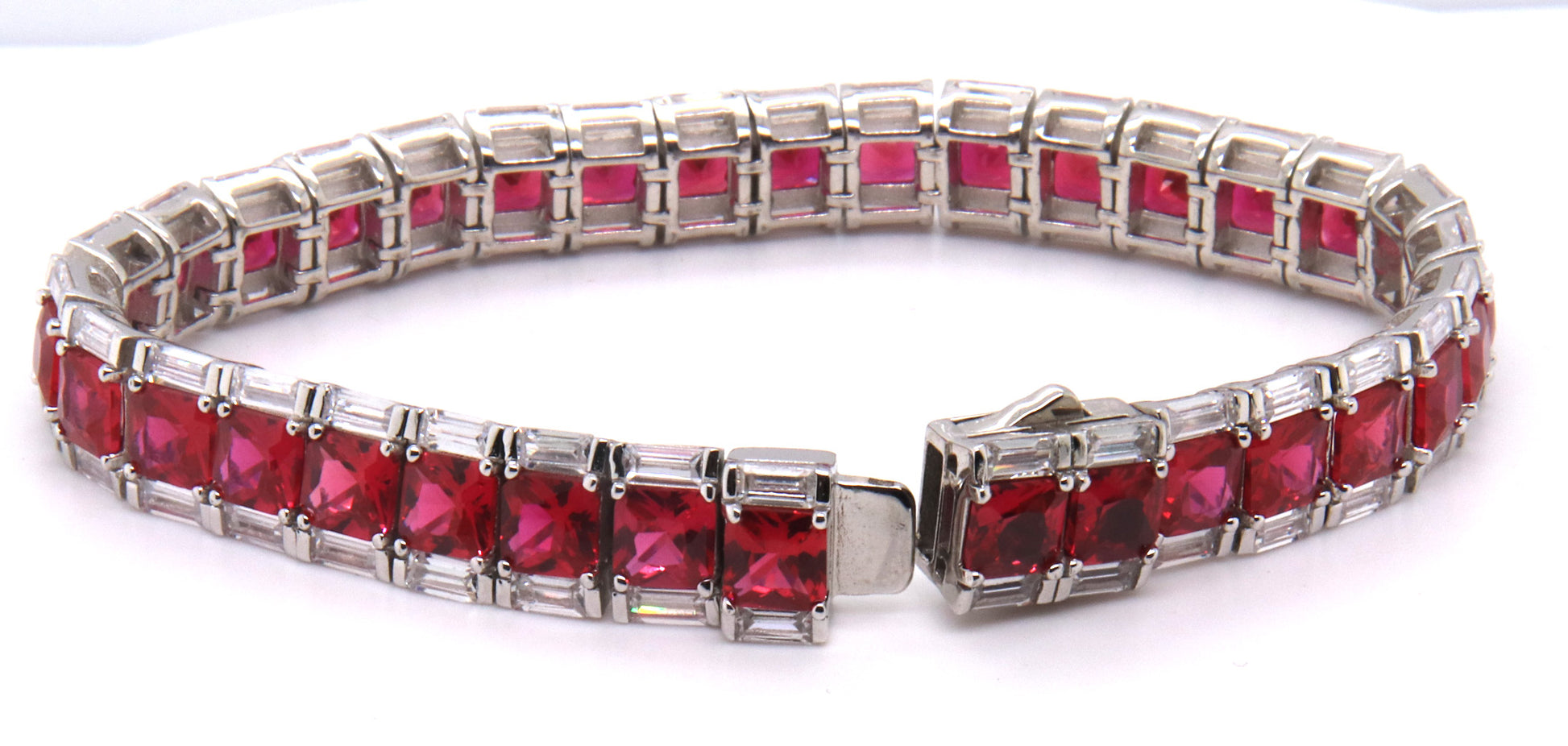 925 Sterling Silver Red Cubic Zirconia Bracelet