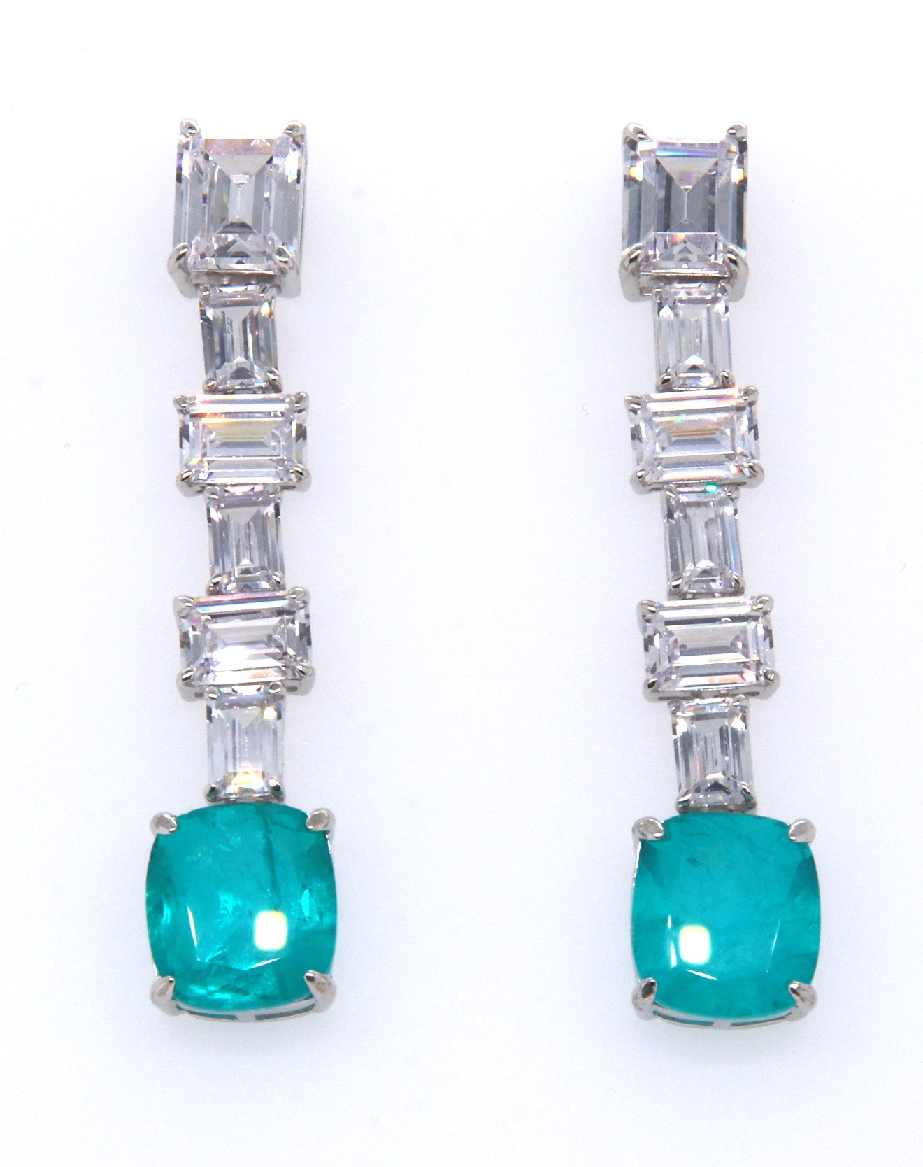 Sterling Silver Green and White CZ Dangle Earrings