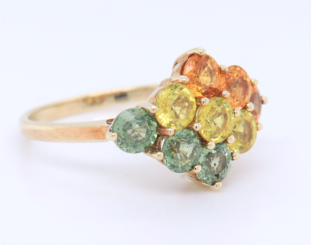 Charming Yellow Gold Multi Color Topaz Ring