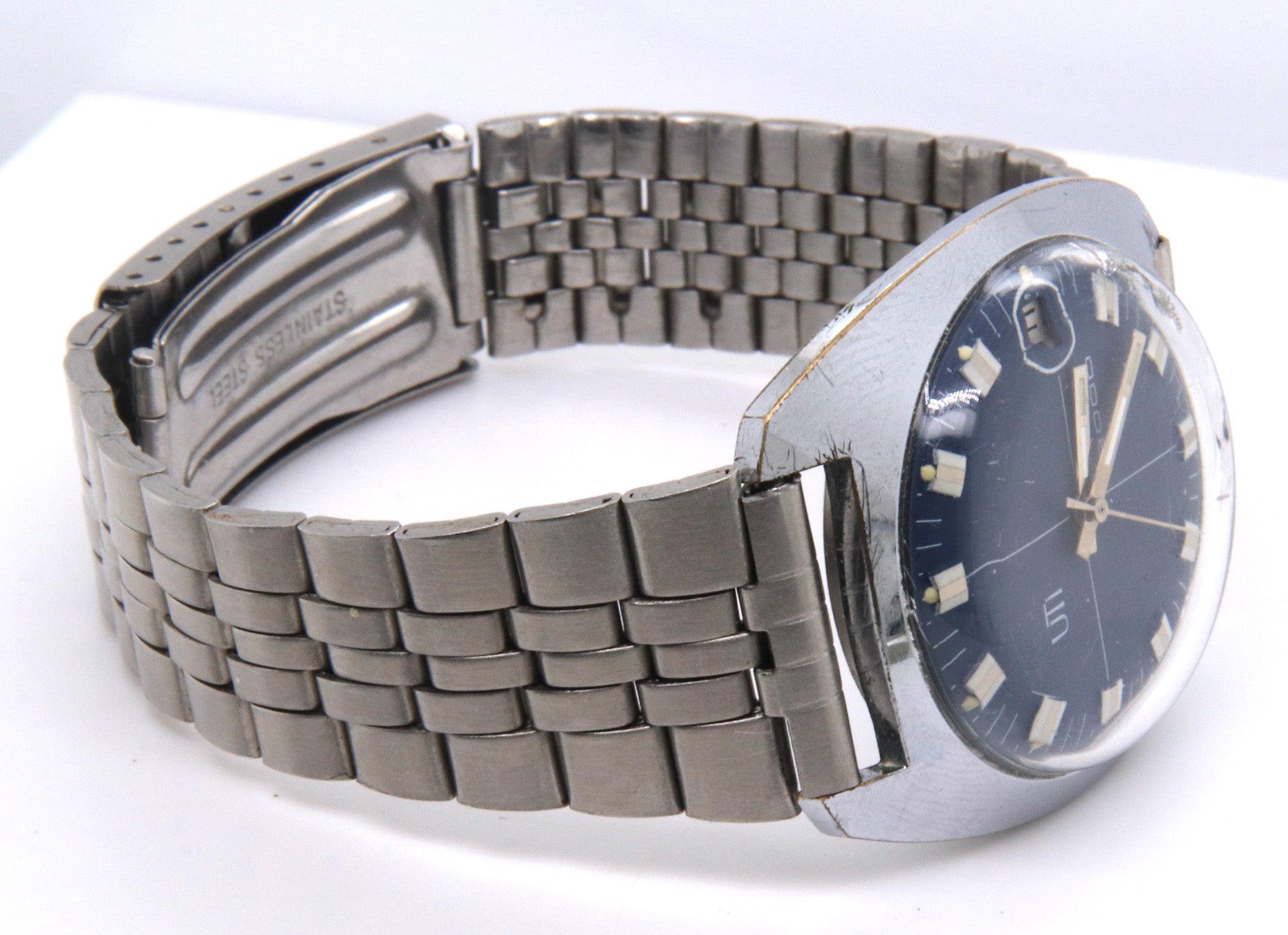 Voumard Back Set Winding Crown Blue Dial Watch
