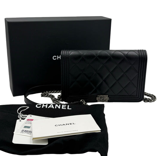 Chanel  Lambskin Boy Wallet On Chain Bag W/Dust Bag & Card & Box
