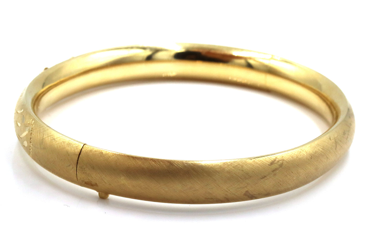 Gold plated flower engraved bangle bracelet