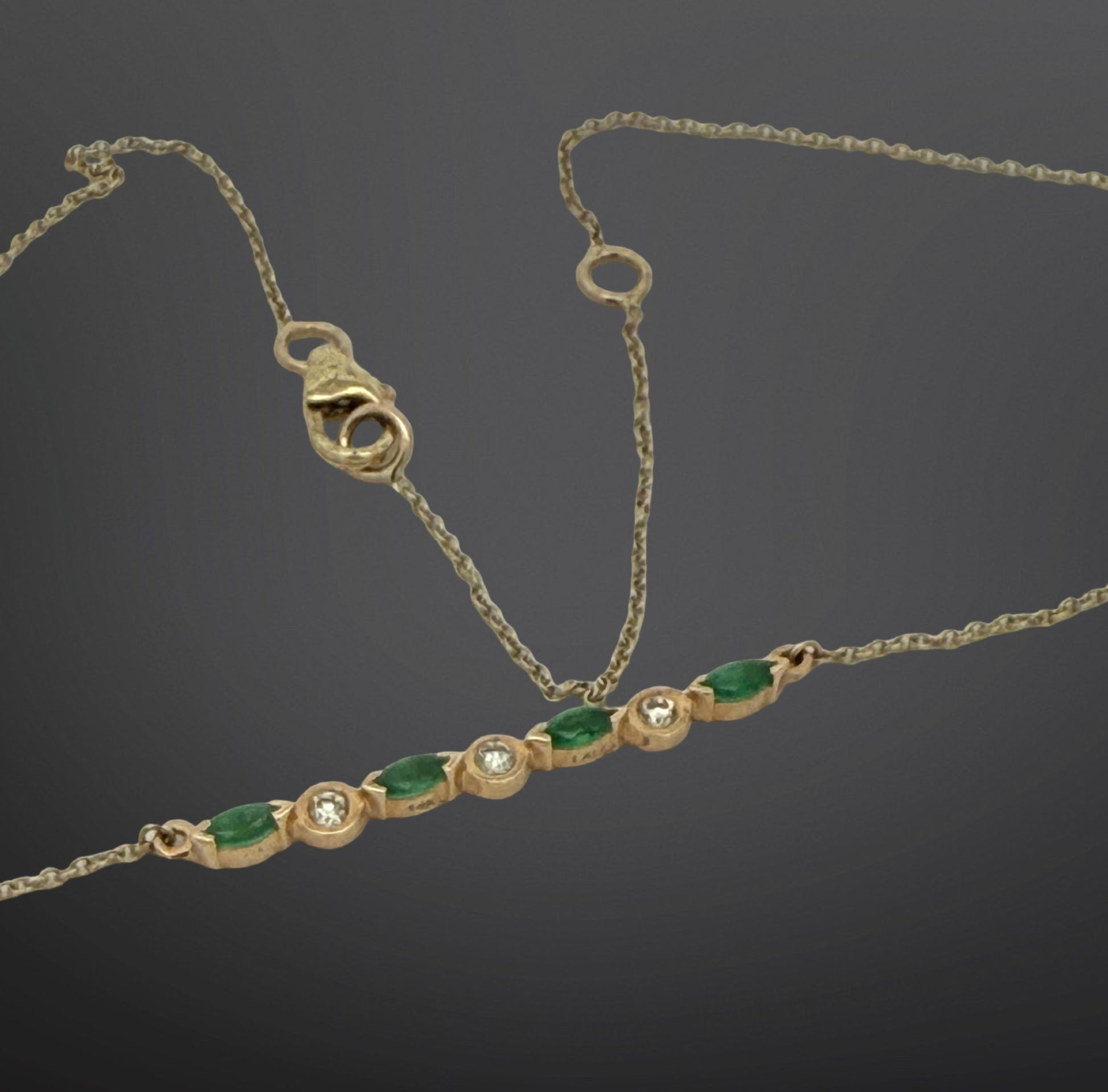Lali Jewels 0.30ctw marquise emerald and 0.30ctw diamond bar pendant on chain