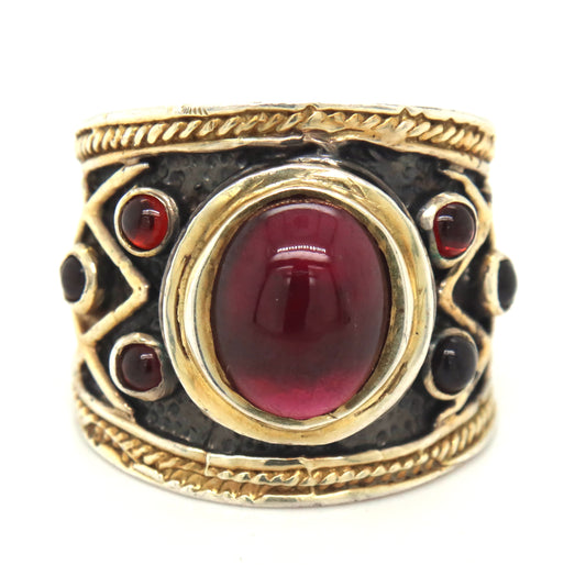 925 Sterling silver garnet wide band