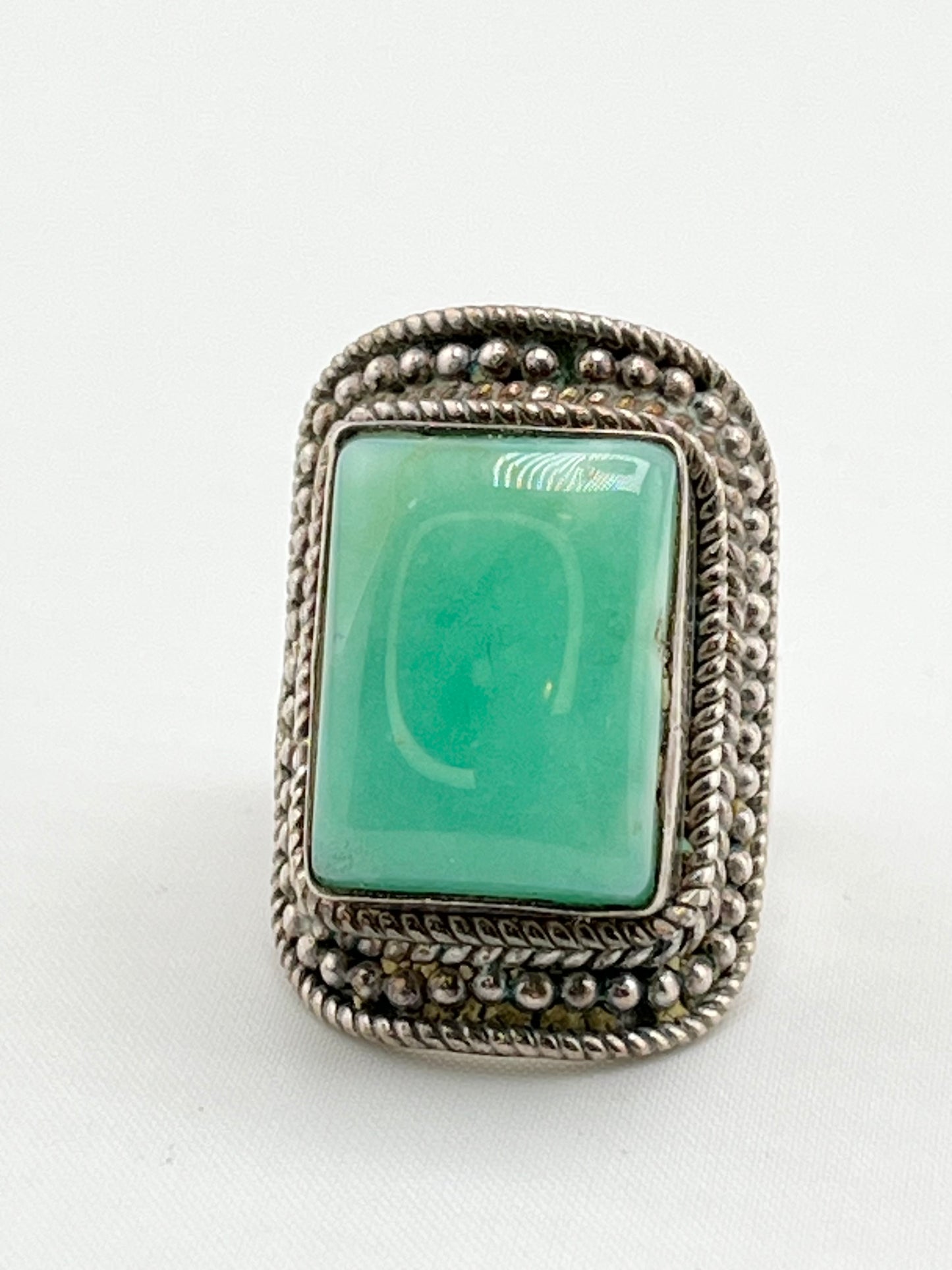 925 Sterling Silver Cabochon Cut Chrysoprase Ring