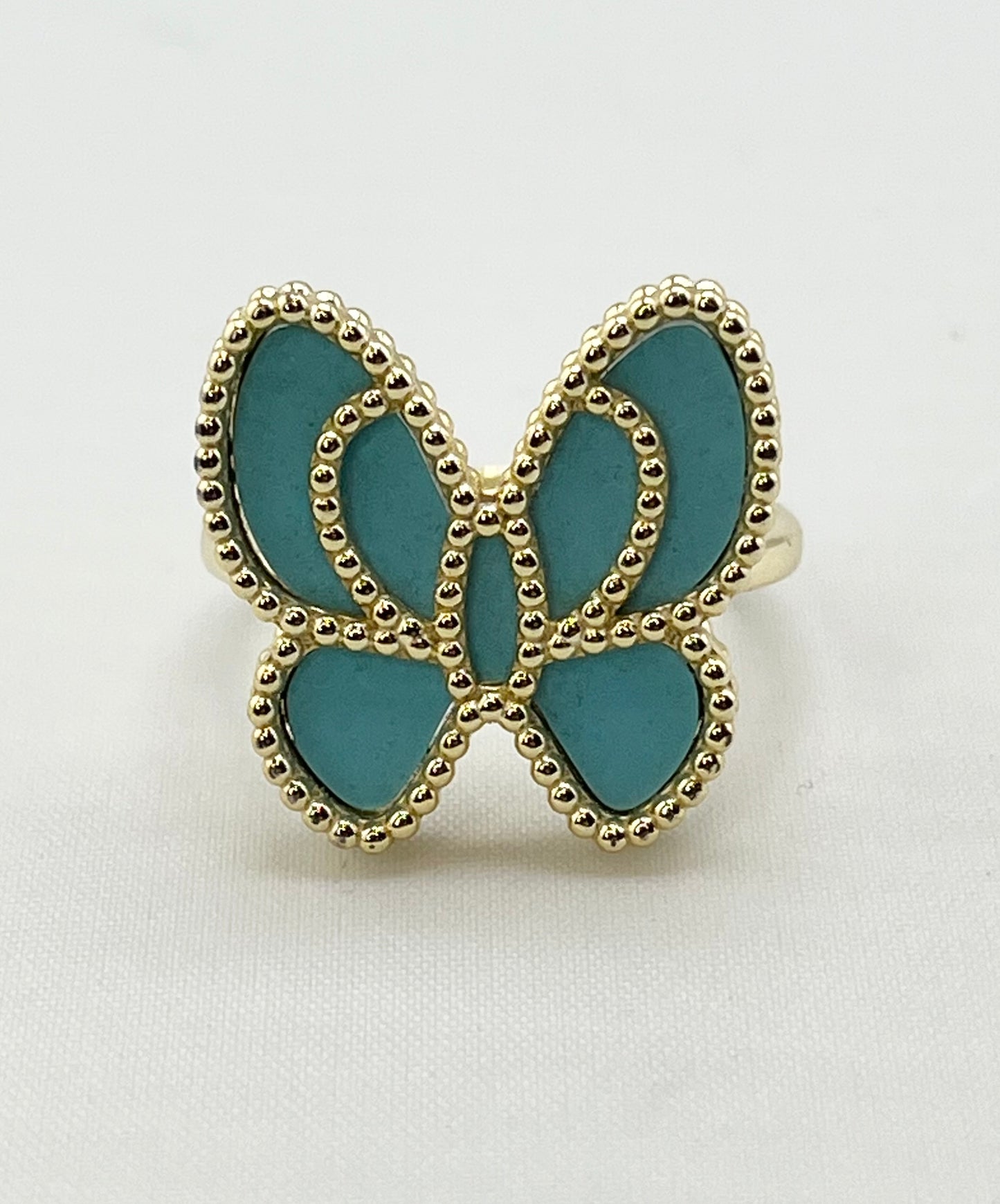 925 Sterling Silver Butterfly Turquoise Color Inlay Ring