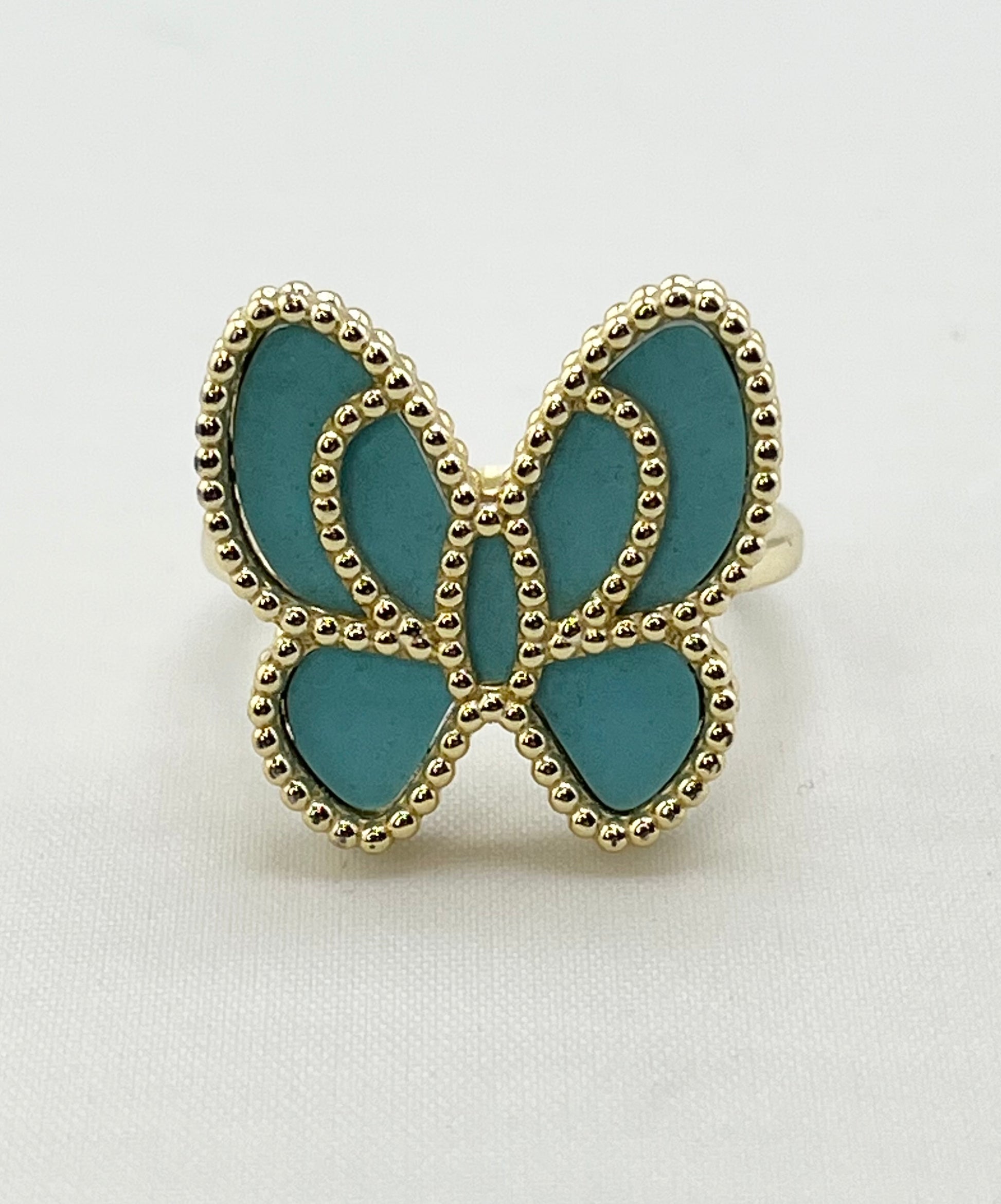 925 Sterling Silver Butterfly Turquoise Color Inlay Ring