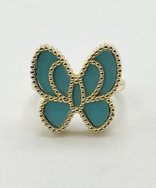 925 Sterling Silver Butterfly Turquoise Color Inlay Ring