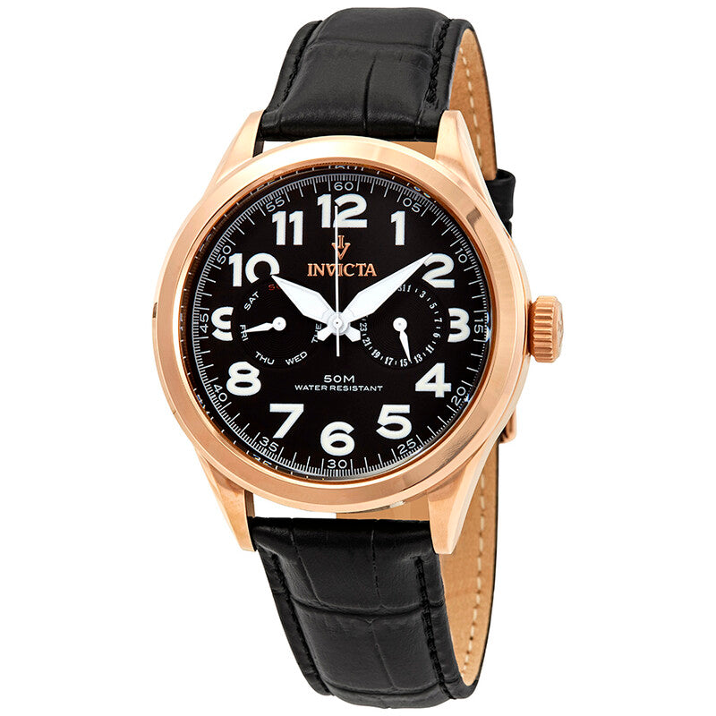Invicta Vintage Black Dial Leather Strap Men’s Watch
