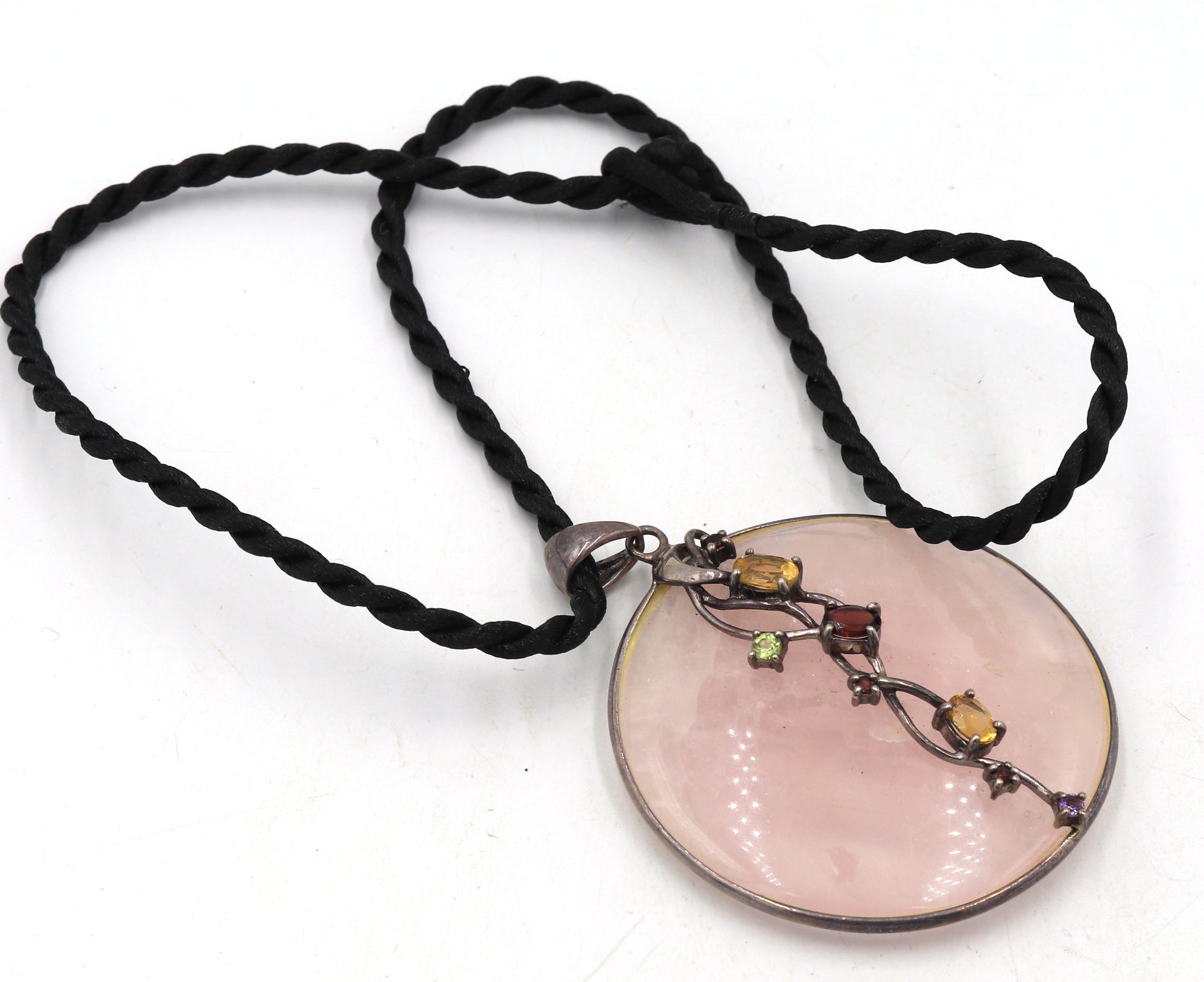 Group lot of 2 rose quartz pendants on cord necklaces