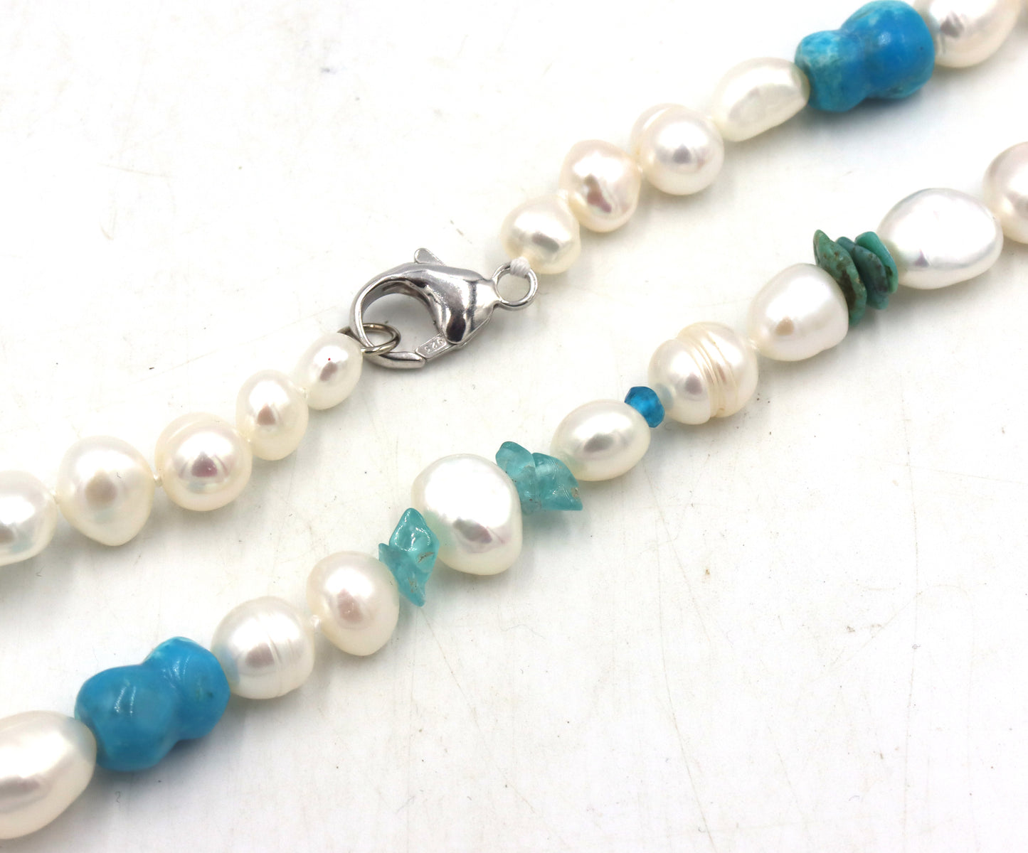 Pearl and turquoise strand necklace